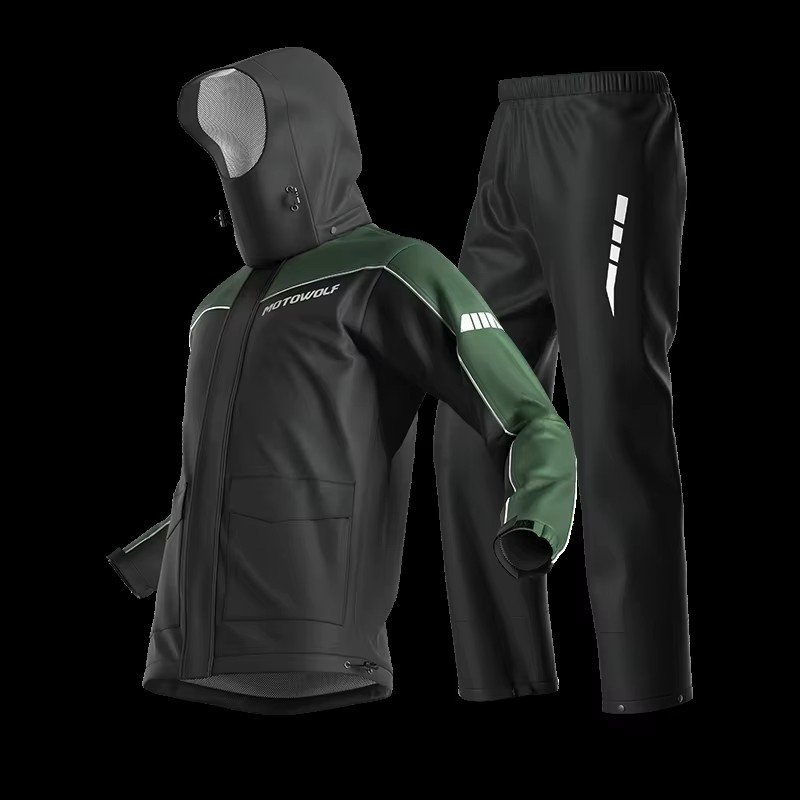 TRAJE IMPERMEABLE MOTOWOLF VERDE Y NEGRO